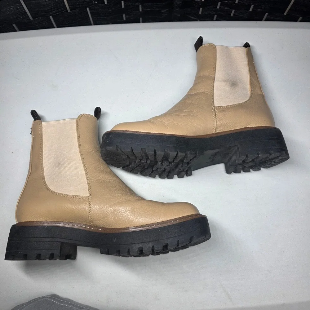 Sam Edelman Laguna Chelsea Boots Sesame Leather Lug Sole Platform Size 6M